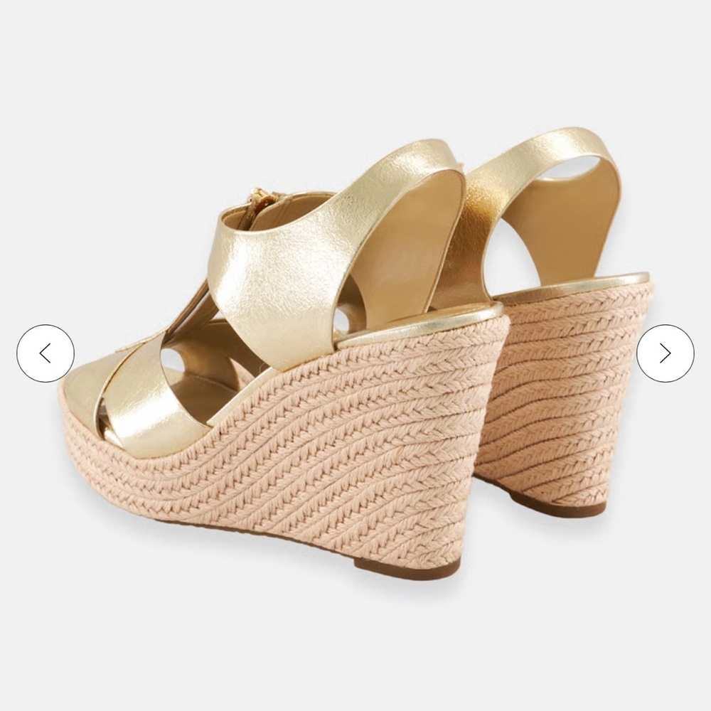 Women Medium Roslyn Zipper Closure Gold Wedge Sandals NEW - Picture 2 of 4